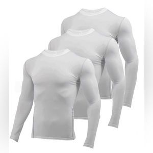 LANBAOSI Long Sleeve Compression Shirts for Men 3 Pack Dry Fit White - NWT